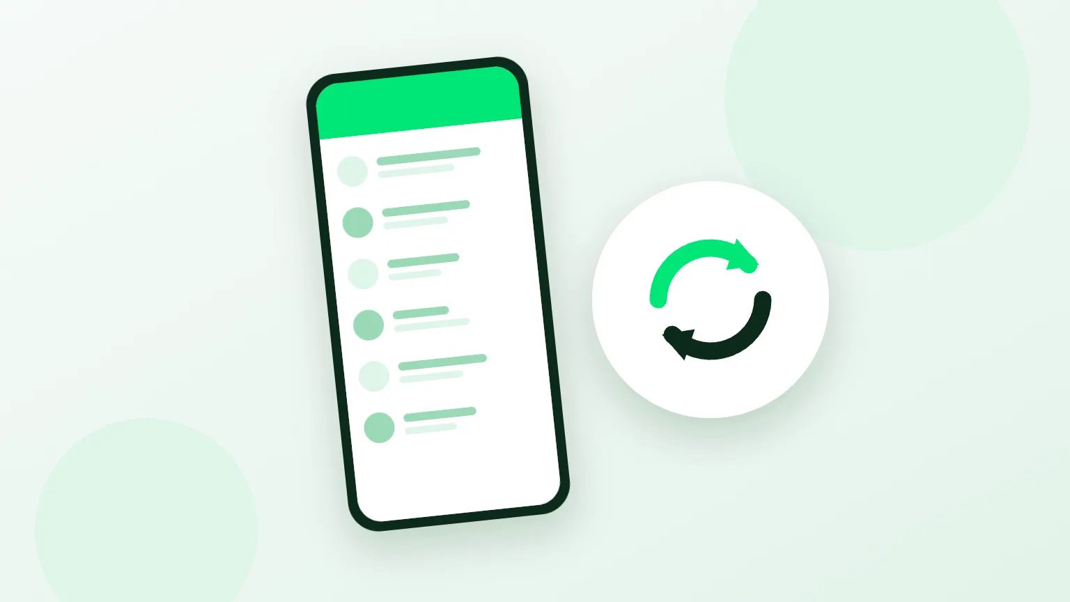 Ilustração de uma tela de celular com a página de um aplicativo de mensagens numa loja de apps e um botão de atualizar, sem pessoas, representando como atualizar o WhatsApp