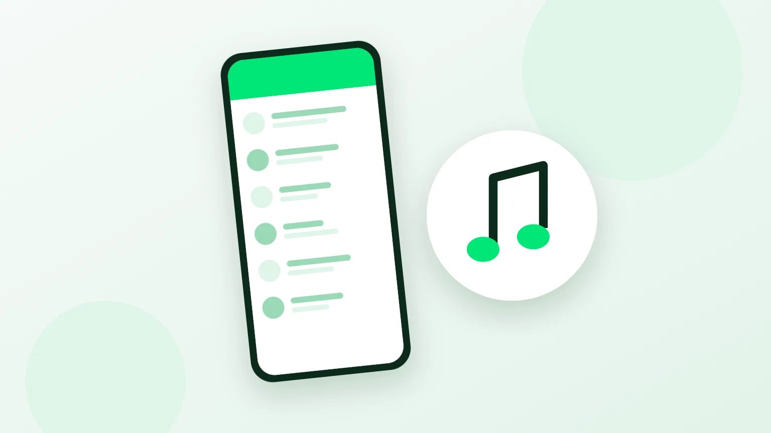 Ilustração de uma tela de celular sem rosto criando um status do WhatsApp com um ícone de nota musical, mostrando como colocar música no status do WhatsApp