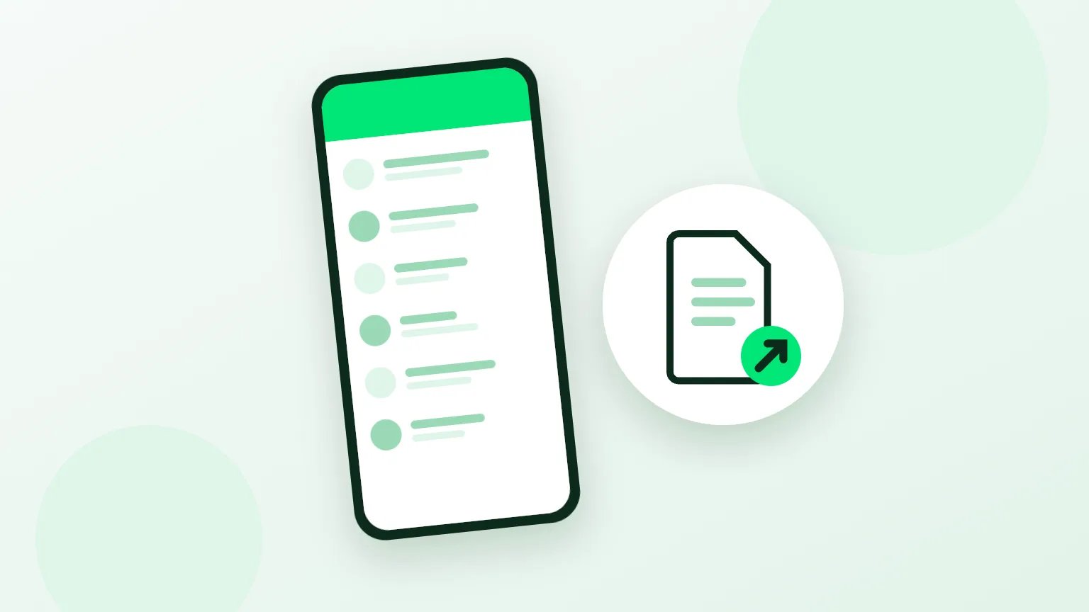 Ilustração de uma tela de celular com o menu de uma conversa do WhatsApp aberto e a opção de exportar conversa em destaque, sem rostos