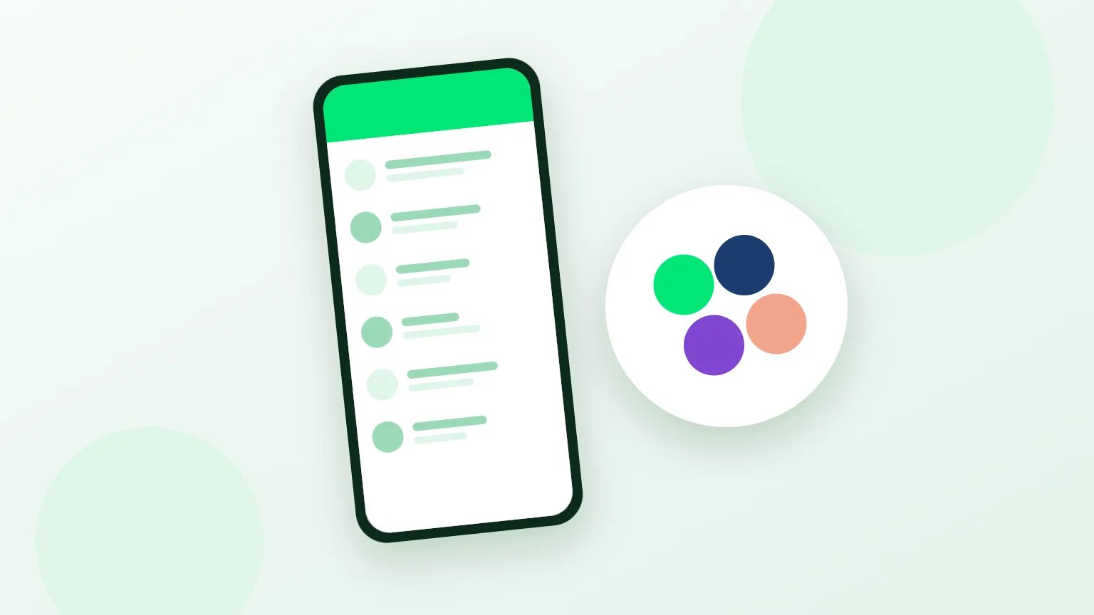 Ilustração de uma tela de celular sem rosto com conversas do WhatsApp em balões de cores diferentes, representando como mudar a cor do WhatsApp
