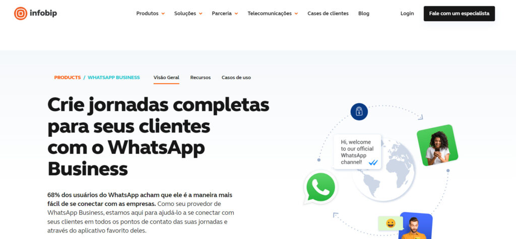 Página do WhatsApp Business da Infobip, com CTA "Fale com um especialista"