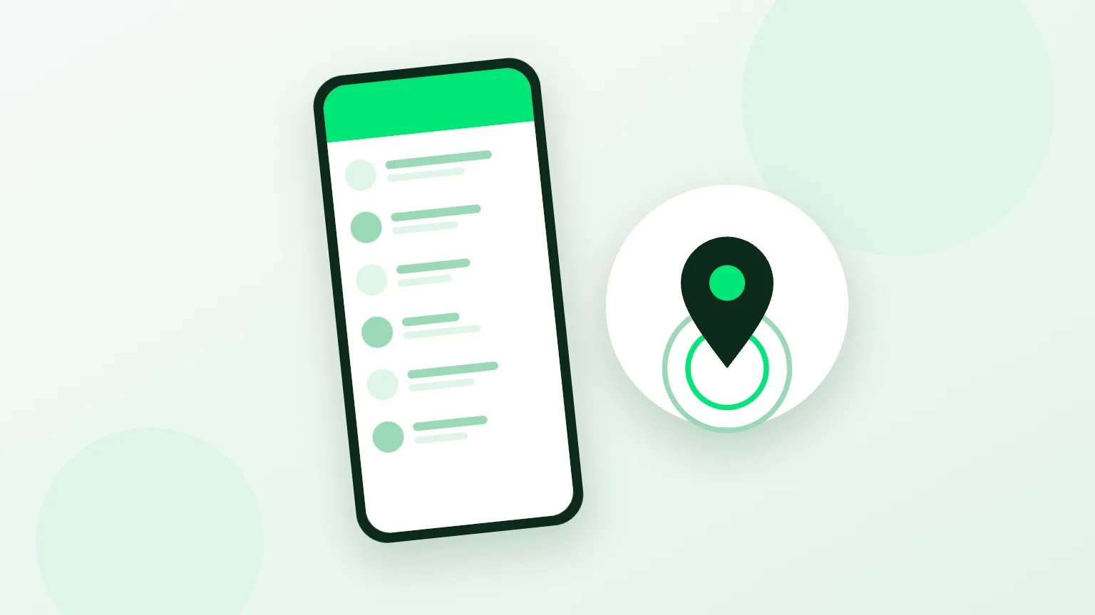 Ilustração de uma tela de celular com a conversa do WhatsApp mostrando um mapa e um pino de localização em tempo real, sem pessoas