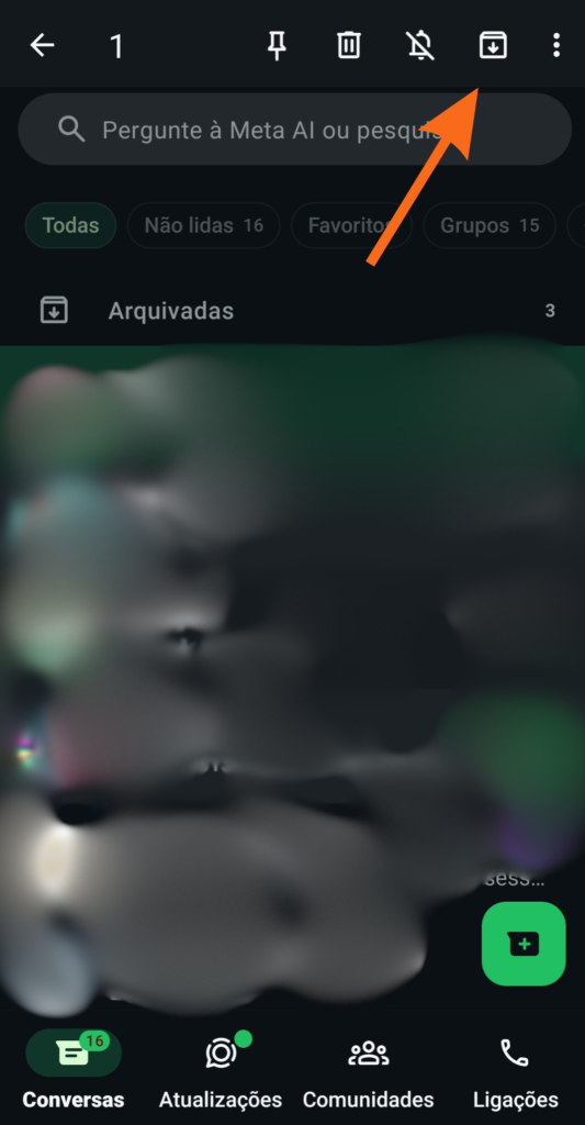 Tela principal do WhatsApp no Android mostrando a pasta Arquivadas com 3 conversas no topo da lista de chats