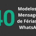 Ilustração com smartphone exibindo mensagem de férias no WhatsApp, com título do artigo sobre fundo verde e ícones tropicais